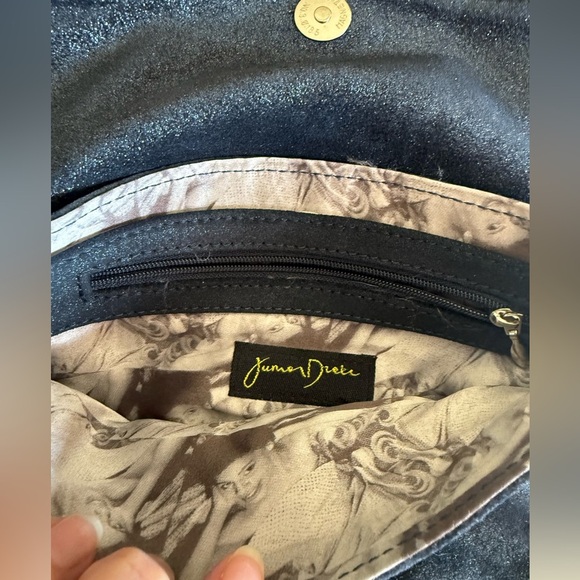 NWOT Junior Drake Navy Metallic Leather Crossbody Clutch 2 Removable Straps - Picture 6 of 7